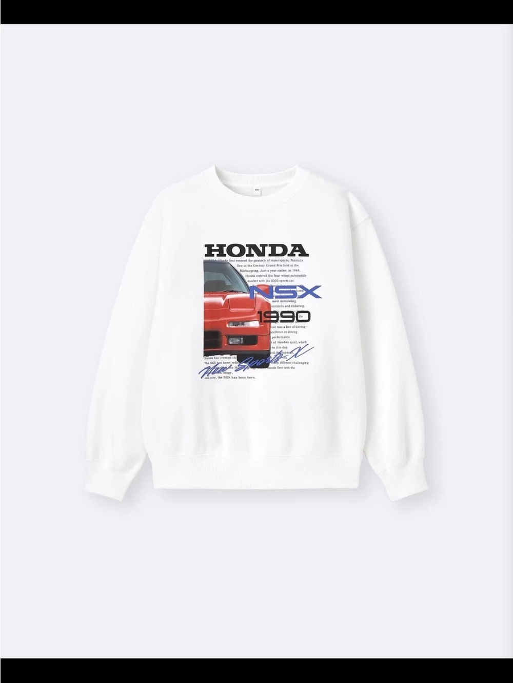 Japan GU Honda Sweatshirt NSX Japanese car auto sweater white Acura US L Large